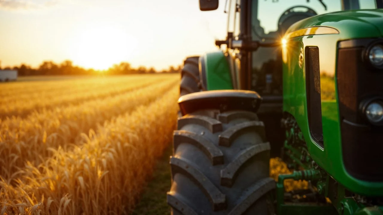 Profissional identifica tratores e implementos agrícolas com leitor e tablet