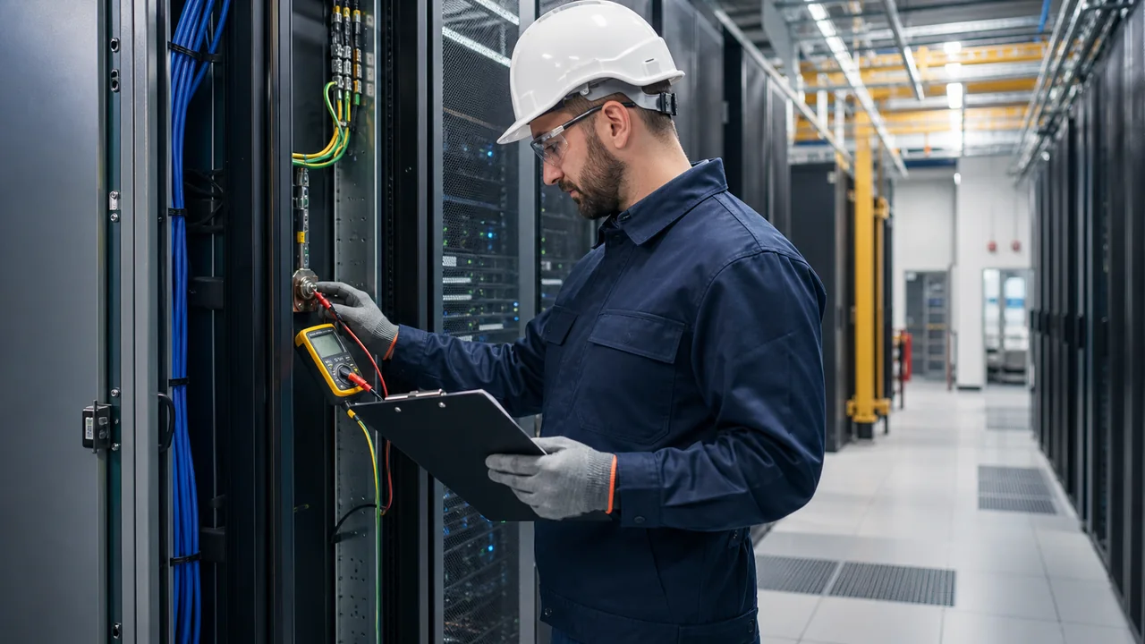 Engenheiro realiza medições e inspeções técnicas durante o comissionamento