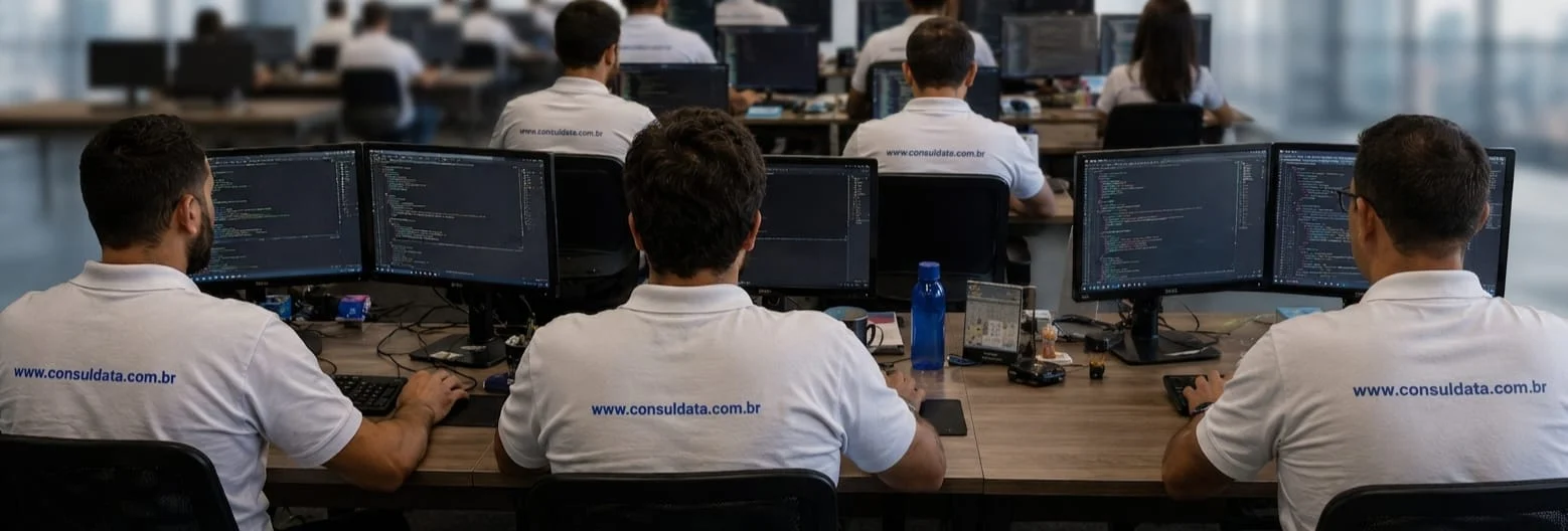 Equipe de desenvolvimento da ConsulData trabalhando em integrações e automações