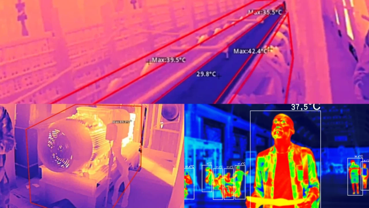 Imagens térmicas analisam temperaturas em correia transportadora, motor e pessoas